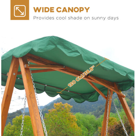 Outsunny Swing Chair 3 Seater Swinging Wooden Hammock Garden Seat Outdoor Canopy Green