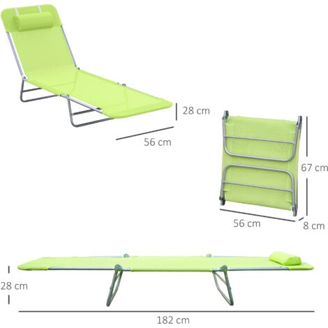 Outsunny Adjustable Sun Bed Garden Lounger Recliner Relaxing Camping Green