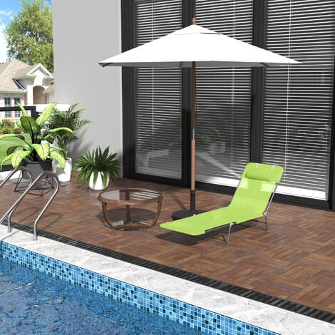 Outsunny Adjustable Sun Bed Garden Lounger Recliner Relaxing Camping Green