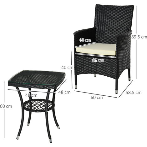 Outsunny Rattan Bistro Set Garden Chair Table Patio Outdoor Black