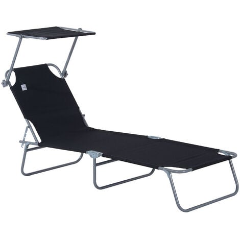 Outsunny Folding Chair Sun Lounger w/ Canopy Sunshade Garden Recliner Hammock