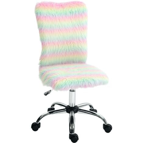 HOMCOM Fluffy Makeup Vanity Chair with No Arm, Swivel Wheels, Multicolour