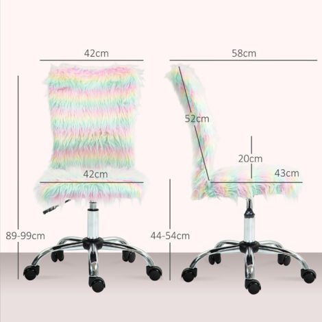 HOMCOM Fluffy Makeup Vanity Chair with No Arm, Swivel Wheels, Multicolour