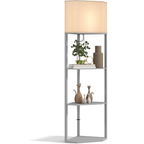 HOMCOM Corner Modern Floor Lamp with Shelves for Living Room, Bedroom, Grey (1/5)