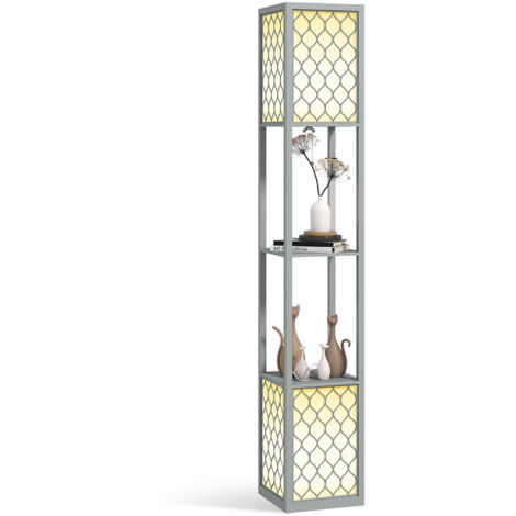 HOMCOM 2-Light Modern Floor Lamp with Shelves for Living Room, Bedroom, Grey