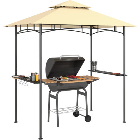 Outsunny 8' x 5' Grill Gazebo, Double Tiered Outdoor BBQ Shelter, Beige
