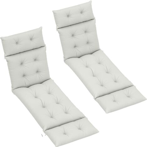 Outsunny Garden Lounge Chair Cushions Set of 2, 220gsm Fabric, Light Grey