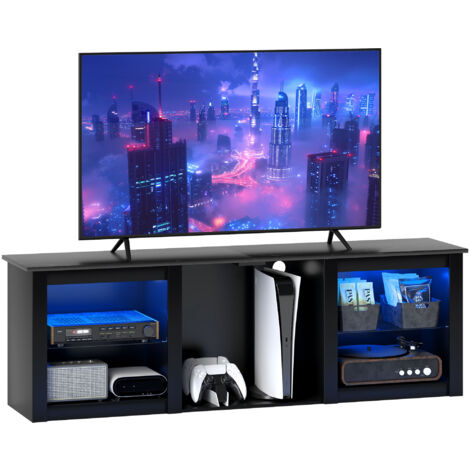 "HOMCOM 160cm TV Unit w/ LED Lights for 70"" TV Modern TV Stand Cabinet Black"
