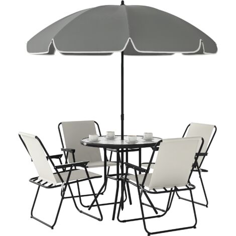 Outsunny 6 Pieces Garden Furniture Set with Parasol, Folding Chairs, Cream (1/5)