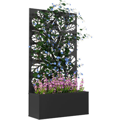 Outsunny Metal Raised Garden Bed with Trellis, Outdoor Elevated Planter Box