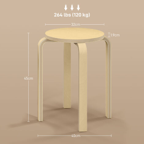 HOMCOM Stackable Stools Set of 4, Round Backless Stools for Kitchen
