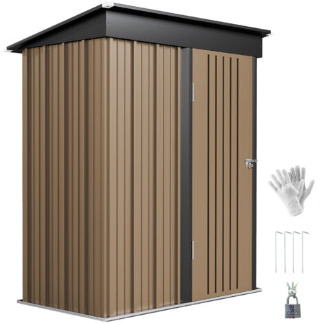 Outsunny 5x3ft Steel Small Garden Shed, Outdoor Lean-to Shed Brown