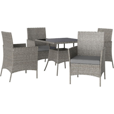 Outsunny Rattan Outdoor Dining Table and Chairs for 4, Light Grey