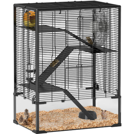 PawHut 4-Tier Hamster Cage w/ Deep Tempered Glass Bottom, 60 x 40 x 80cm (1/5)