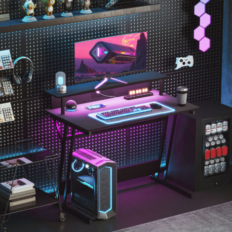 HOMCOM LED Gaming Desk with Power Outlets and Monitor Stand 100 x 60cm Black