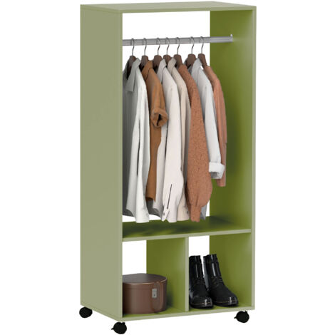 Rolling Open Wardrobe Clothes Rail w/ Hanging Rod Storage Closet Organizer Green