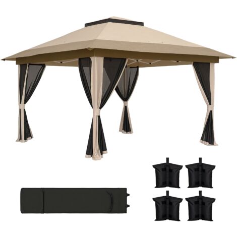Outsunny 3.6 x 3.6m Pop Up Gazebo with Netting and Wheeled Bag, Beige (1/5)