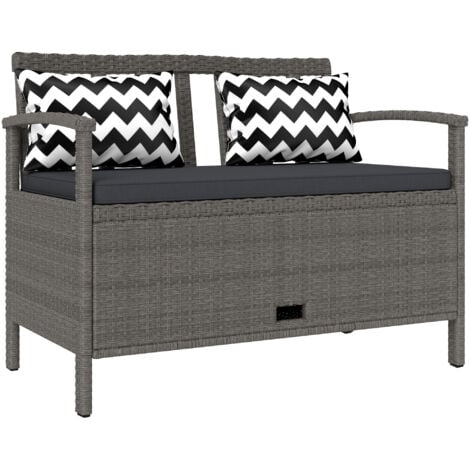 Outsunny 160L Rattan Garden Storage Bench, Cushioned Outdoor Bench, Grey