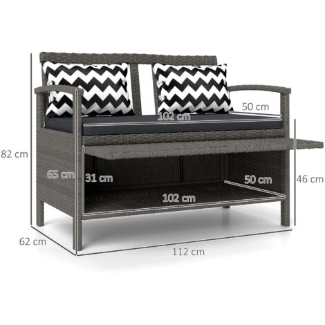 Outsunny 160L Rattan Garden Storage Bench, Cushioned Outdoor Bench, Grey