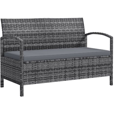 Outsunny Rattan Garden Bench w/ 125L Storage, Cushioned Outdoor Bench, Grey