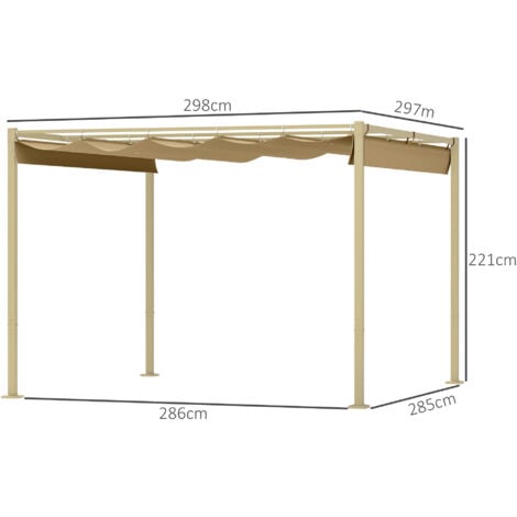 Outsunny 3 x 3(m) Garden Pergola with Retractable Roof, UPF30+, Khaki