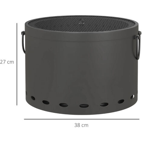Outsunny 38cm Smokeless Wood Burning Firepit Metal Fire Pit, Dark Grey