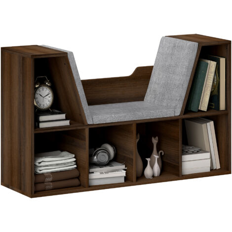 HOMCOM Bookcase Storage Reading Seat Unit Kids Adults Six Cubes Organiser Chestnut