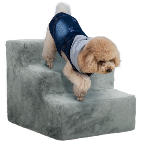 PawHut Three-Step Portable Dog Stairs with Washable Plush Cover, for Small Pets