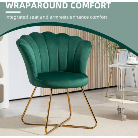 HOMCOM Accent Chair, Velvet Armchair with Lotus Backrest, Steel Legs, Green