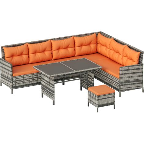 Outsunny 6 Pieces Sofa Set Furniture Rattan Cushion Seat Wicker Black Garden Orange