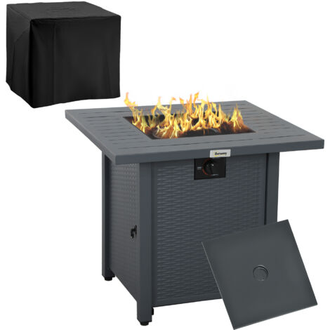 Outsunny 40,000 BTU Gas Firepit Table with Protective Cover, Grey