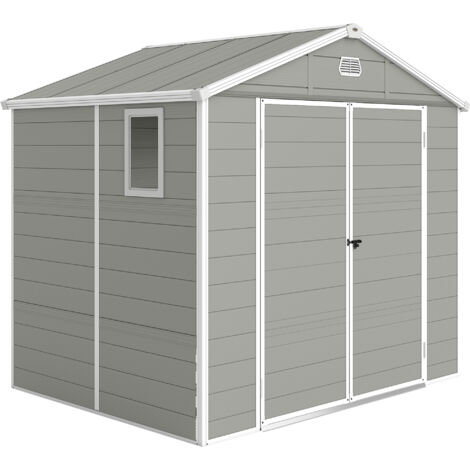 Outsunny 8 x 6ft Garden Shed Storage w/ Foundation Kit, Vents, Light Grey (1/5)
