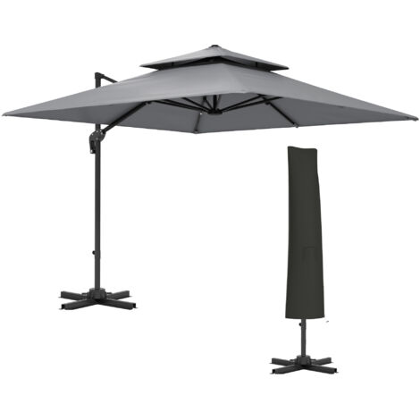 Outsunny 3x3(m) Cantilever Parasol Roma Umbrella, Only Cross Base, Light Grey