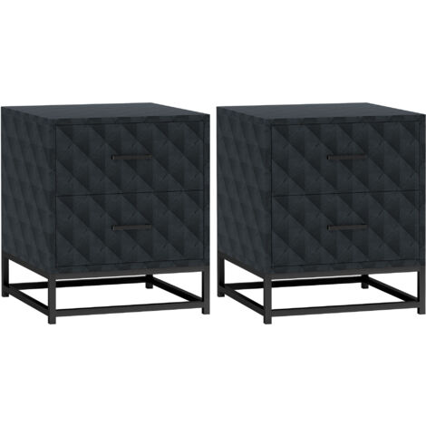 HOMCOM Bedside Table Set of 2, Nightstand with 2 Drawers, Steel Legs, Black