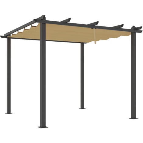 Outsunny 3 x 3(m) Aluminium Pergola with Retractable Roof, Garden Gazebo Khaki