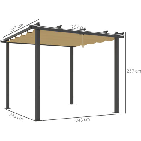 Outsunny 3 x 3(m) Aluminium Pergola with Retractable Roof, Garden Gazebo Khaki