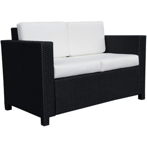 Outsunny Rattan Wicker 2-seat Sofa Loveseat Padded Garden Furniture Black