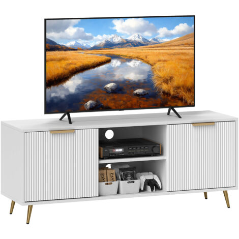 HOMCOM Modern TV Stand Cabinet with Storage for Living Room, White (1/5)