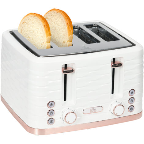 HOMCOM Toaster with 4 Slot, 7 Browning Levels, 1600W, White Ripple (1/5)