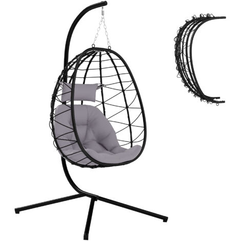 Outsunny Garden Egg Chair Outdoor Hanging Swing Chair, Folding Basket, Grey (1/5)