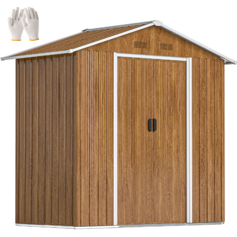 Outsunny 6.5ft x 3.5ft Garden Storage Shed, Large Metal Shed Chocolate Wood Effect