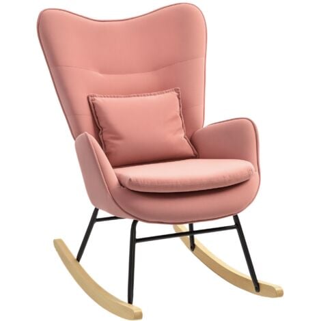 HOMCOM Velvet Rocking Chair with Lumbar Pillow for Living Room Bedroom