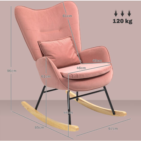 HOMCOM Velvet Rocking Chair with Lumbar Pillow for Living Room Bedroom