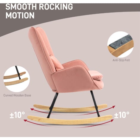 HOMCOM Velvet Rocking Chair with Lumbar Pillow for Living Room Bedroom