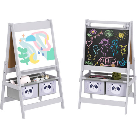AIYAPLAY Kids Easel with Paper Roll, 3 in 1 Art Easel Blackboard, Whiteboard Grey
