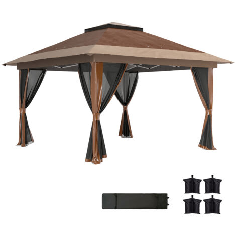 Outsunny 3.6 x 3.6m Pop Up Gazebo with Netting and Wheeled Bag, Brown (1/5)