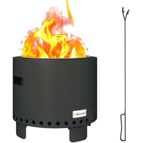 Outsunny 45cm Smokeless Wood Burning Firepit Metal Fire Pit, Dark Grey