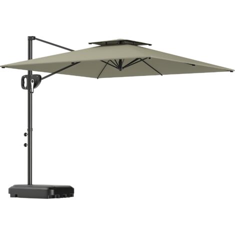 Outsunny Garden Cantilever Parasol w/ Weighted Base Tilt Crank Light Grey (1/5)