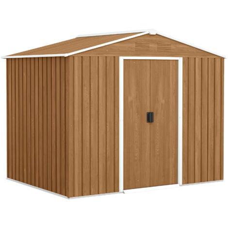 Outsunny Garden Storage Shed with Double Sliding Door Outdoor Chocolate Wood Effect