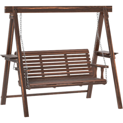 Outsunny 3 Seater Wooden Garden Swing Chair with Side Tables (1/5)